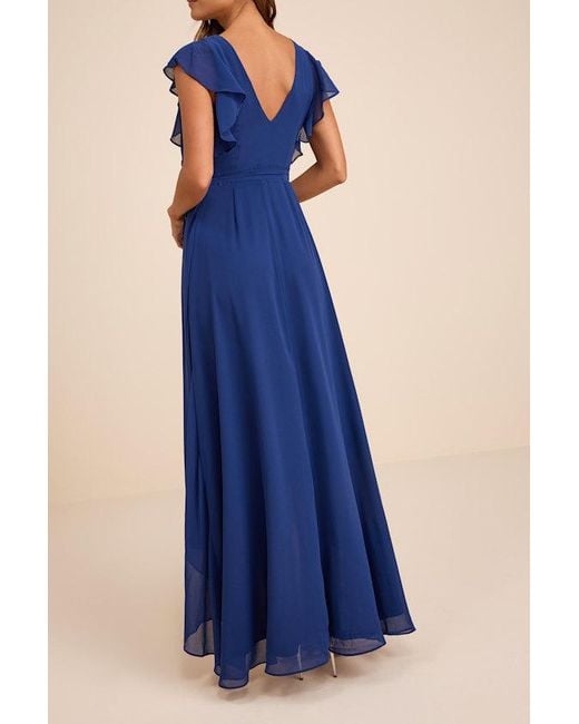 Lulus Blue Ravishing Charm Ruffled Wrap High-Low Maxi Dress