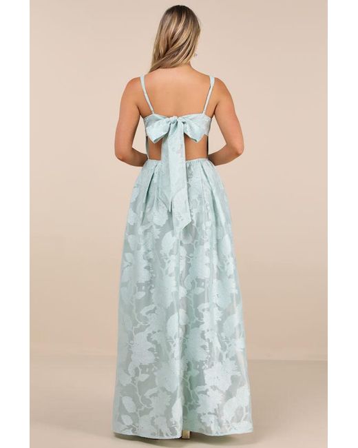 Lulus Blue Perfected Aura Sage Jacquard Tie-Back Maxi Dress With Pockets