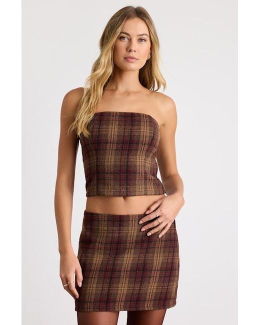Lulus Brown Annette Plaid Mid-Rise Mini Skirt