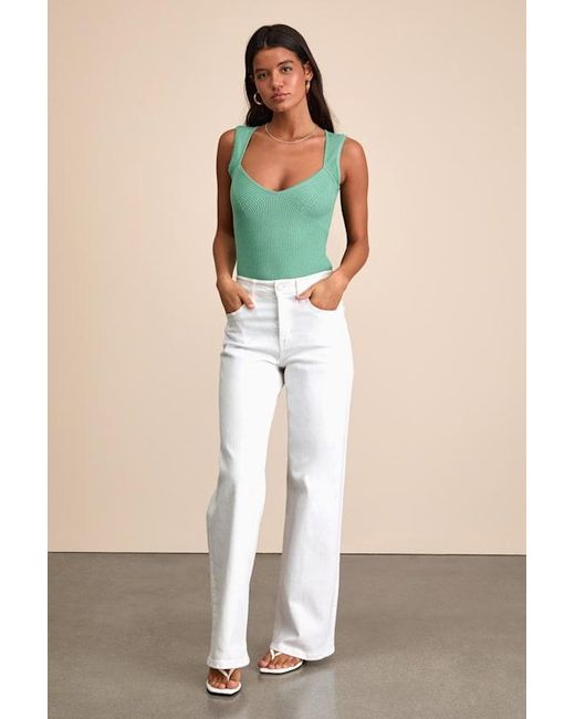 Lulus Green Sella Ribbed Sleeveless Sweater Knit Bodysuit
