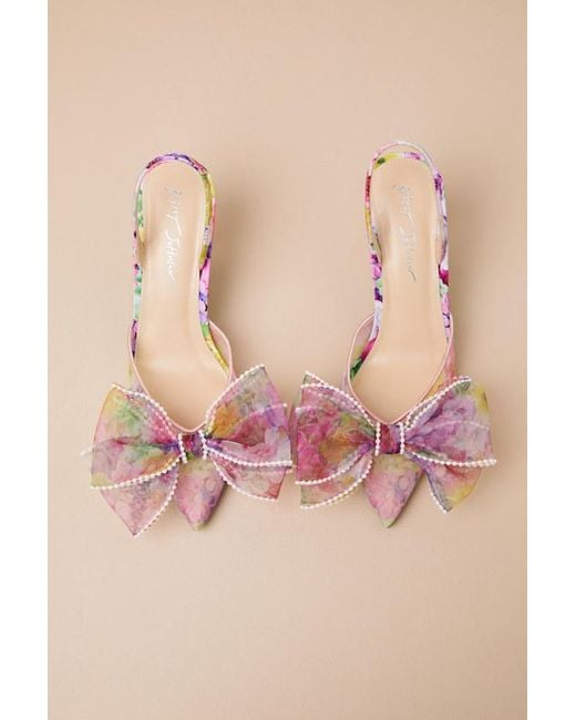 Betsey Johnson Pink Sb-Kelli Lime Multi Floral Bow Pointed-Toe Pumps