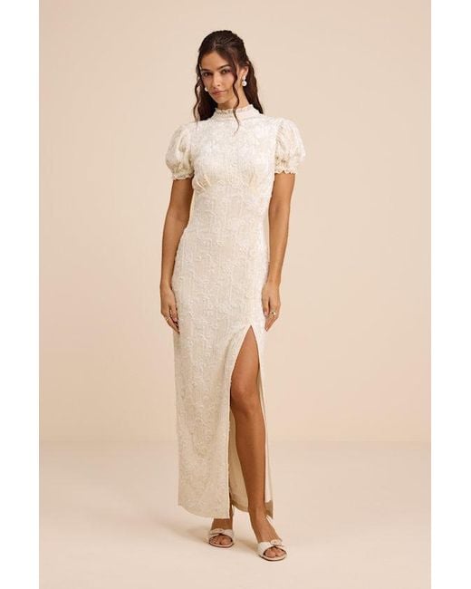 Lulus Cadison Cream Textured Puff Sleeve Column Maxi Dress in Natural | Lyst Lulus Cadison Cream Textured Puff Sleeve Column Maxi Dress in Natural | Lyst