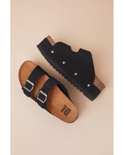Dirty Laundry Black Pueblo Suede Platform Buckle Slide Sandals