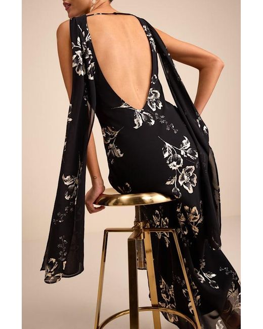 Lulus Black Sidonia Floral Cowl Sash Maxi Dress