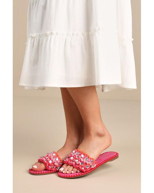 Jessica Simpson Pink Brennara Bright Orchid Woven Rhinestone Slide Sandals