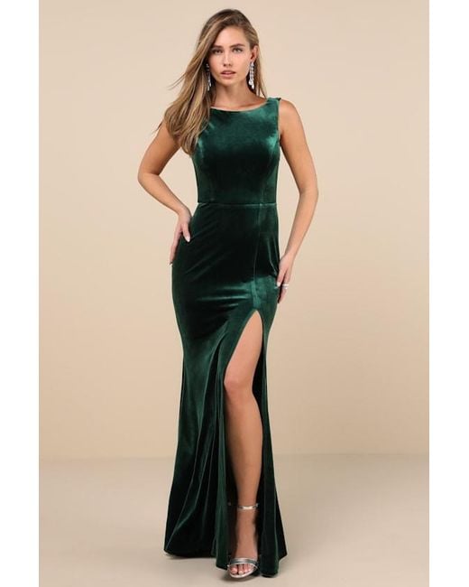 Lulus Blue Ravishing Poise Velvet Cowl Back Sleeveless Maxi Dress