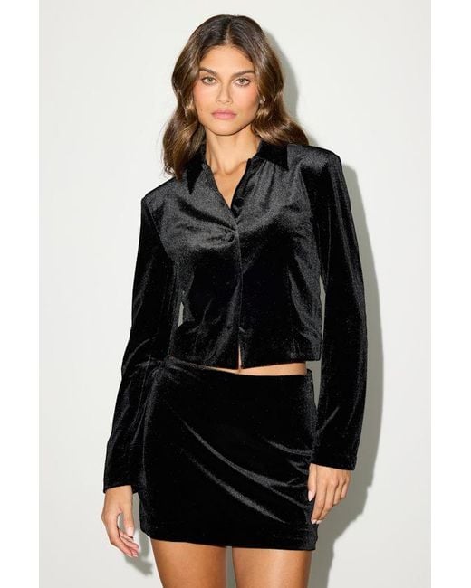 Lulus Black Bettany Velvet Button-Front Collared Jacket