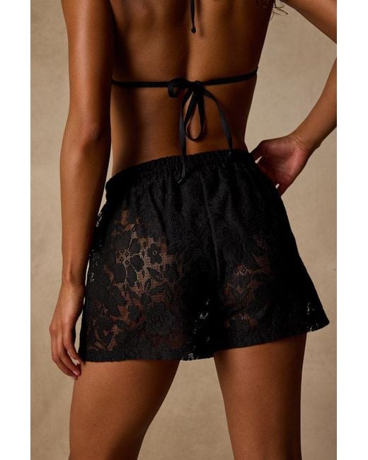 Lulus Black La Jolla Sheer Crochet Lace Swim Cover-Up Shorts