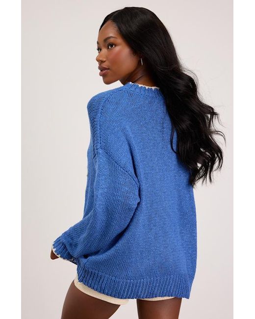 Lulus Blue Montauk Embroidered Pullover Sweater