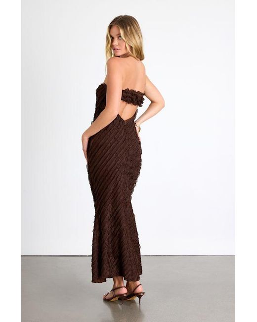 Lulus Brown Faelyn Strapless Ruffled Midi Dress