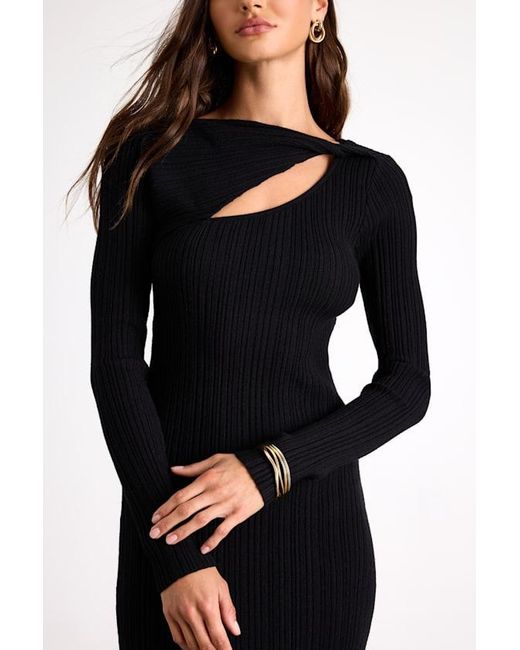 Lulus Black Mattea Ribbed Cutout Long Sleeve Sweater Midi Dress