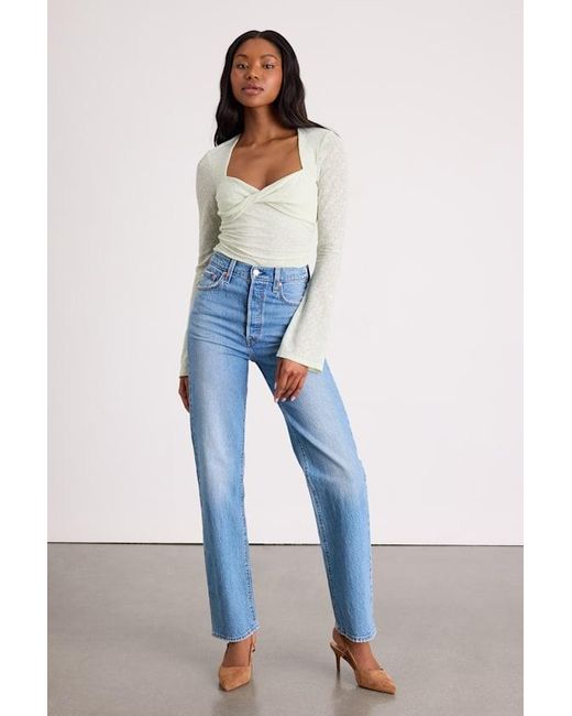 Lulus Blue Emada Light Mint Textured Twist-Front Long Sleeve Top