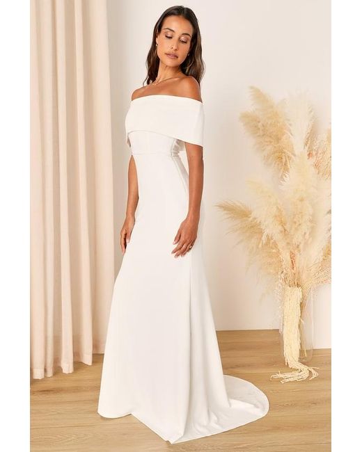 Lulus Natural Exceptional Romance Off-The-Shoulder Mermaid Maxi Dress