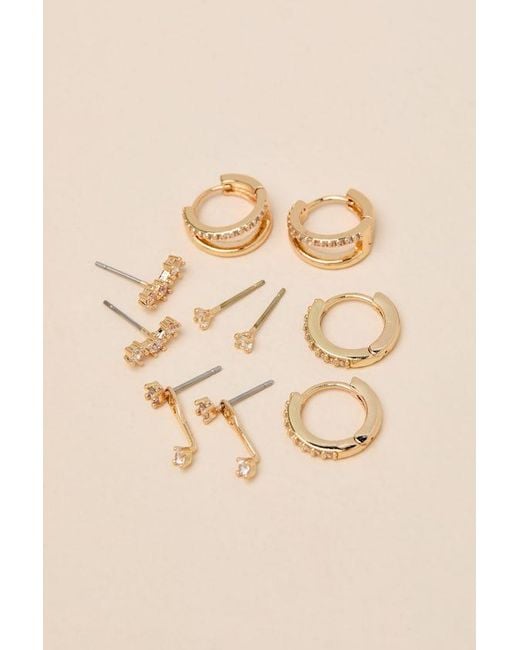Lulus Metallic Vic Rhinestone Five-Pair Earring Set