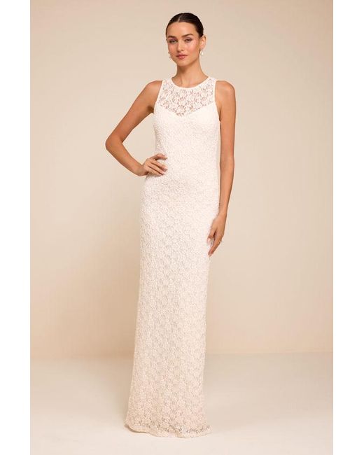 Lulus Natural Asteria Lace Column Wedding Dress
