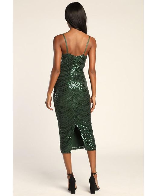 Lulus Green Like A Movie Star Hunter Sequin Bodycon Midi Dress