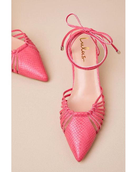 Lulus Blue Ansel Snake-Embossed Lace-Up Pumps