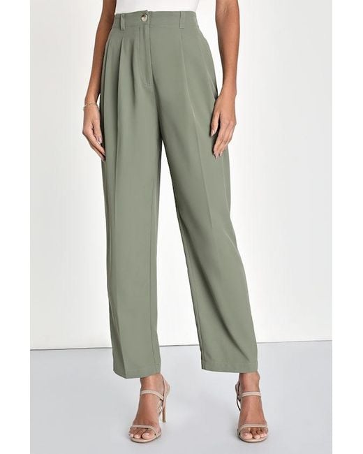 Lulus Green Sophisticated Company Straight Leg Trouser Pants