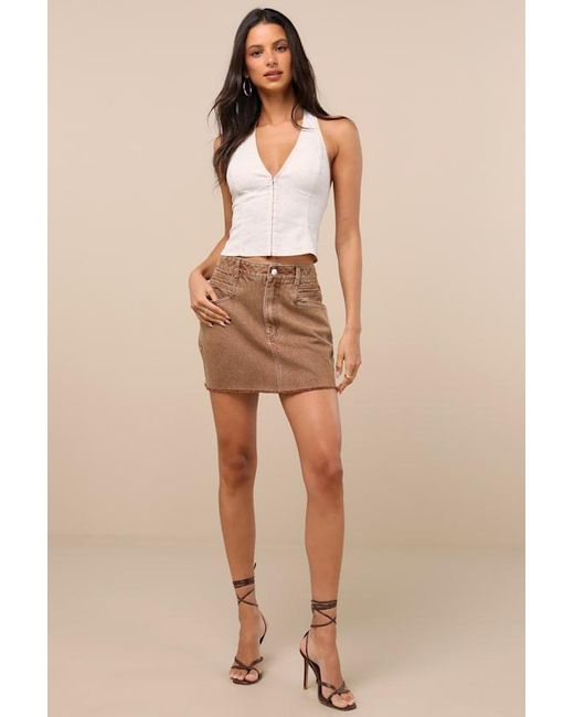 Lulus Brown Astraia Light Heather Hook-And-Eye Halter Top