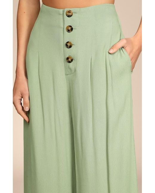 Lulus Green Stroll On Over Button-Front Wide-Leg Pants