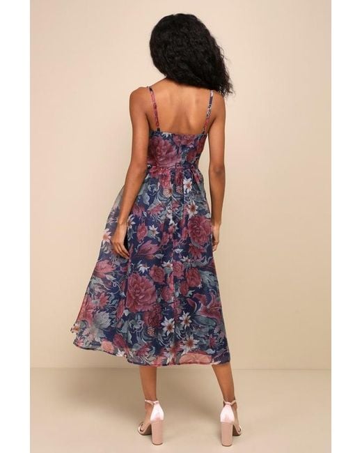 Lulus Blue Cherished Aura Floral Organza Bustier Midi Dress