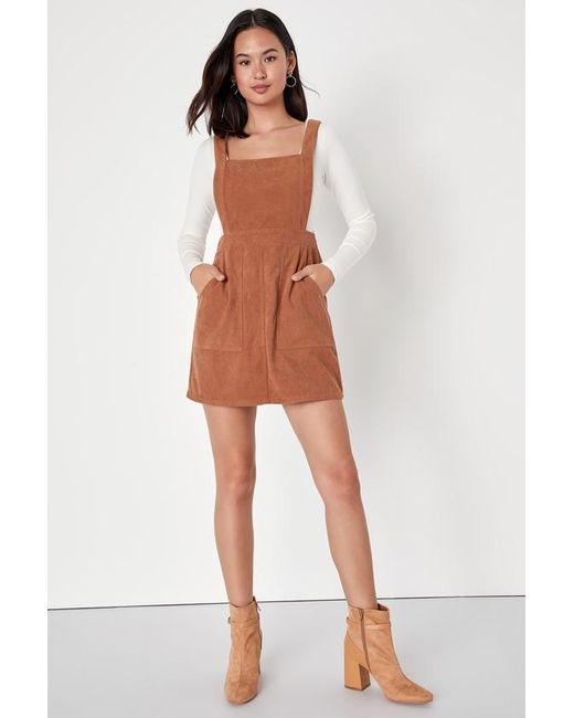Lulus Brown Embracing Autumn Corduroy Pinafore Mini Dress