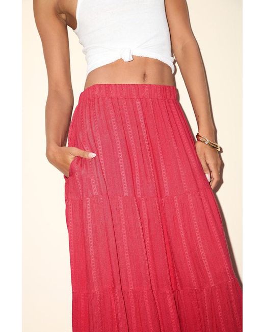 Lulus Pink Sunset By The Sea Embroidered Tiered Maxi Skirt