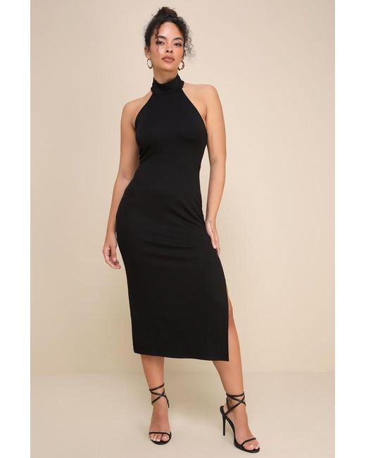 Lulus Black Simply Enchanted Halter Midi Dress
