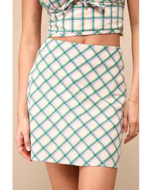 Lulus White Definitely Adorable Cream Plaid High-Waisted Mini Skirt