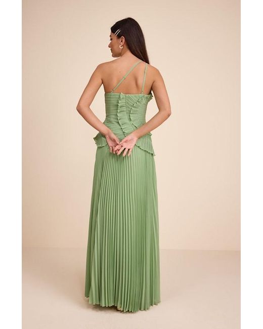 lulus light green dress Magdalene Light Green Pleated Asymmetrical Maxi Dress