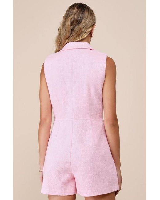 Steve Madden Pink Paris Tweed Collared Romper