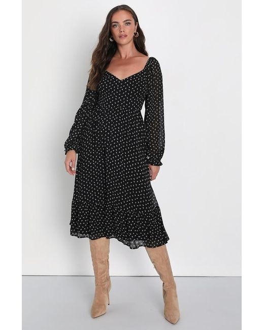 Lulus polka dot long sleeve midi dress hotsell