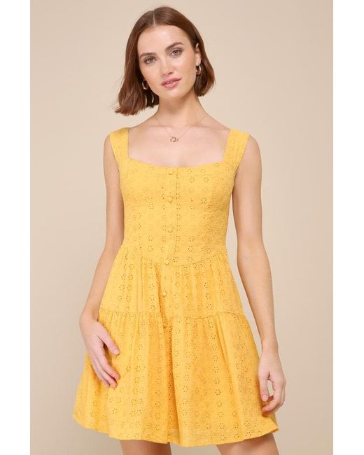 Lulus Yellow Profound Sweetness Marigold Eyelet Bustier Mini Dress