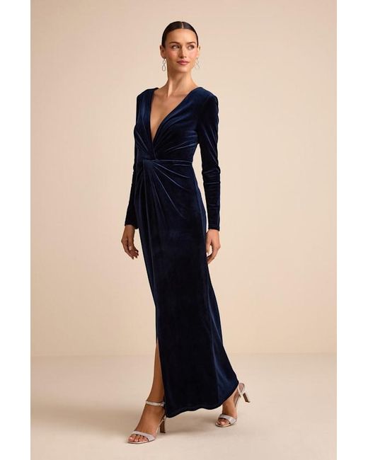 Lulus Blue Angelina Velvet Twist-Front Maxi Dress