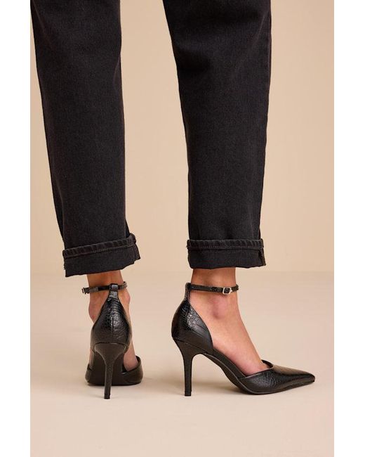 Lulus Natural Acrux Croc Pointed-Toe Ankle Strap Pumps