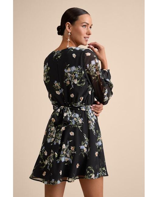 Lulus Always Your Floral Print Long Sleeve Skater Dress in Black | Lyst