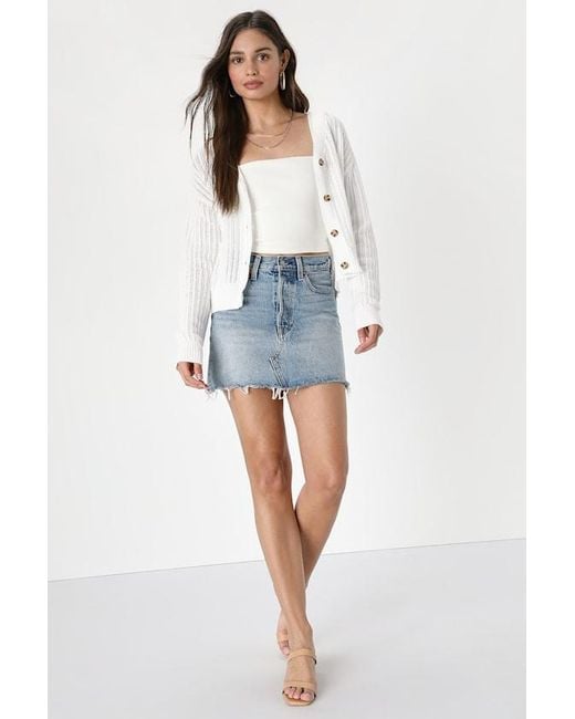 Lulus White Fresh Feeling Open Knit Button-Up Cardigan Sweater