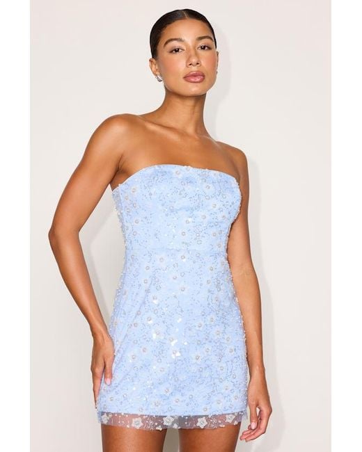 Lulus Blue Grecia Sequin Strapless Mini Dress