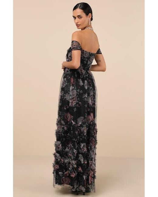 Lulus Green Ideal Beauty Floral Mesh Off-The-Shoulder Maxi Dress