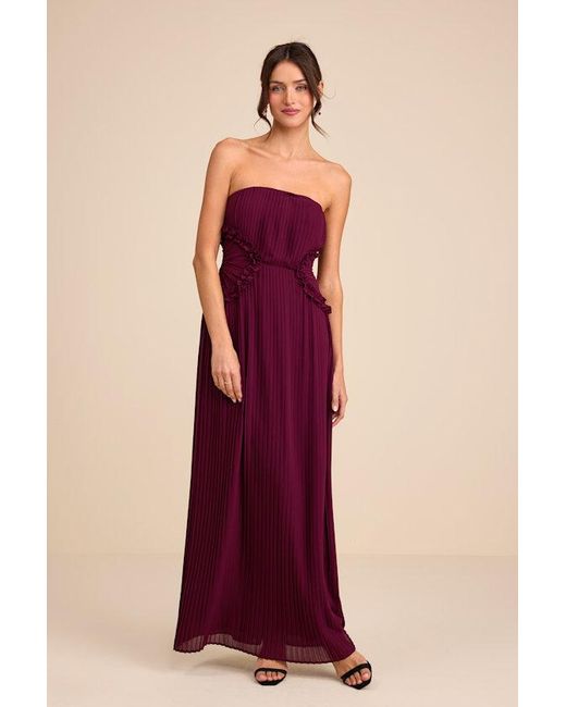 Lulus Red Lauren Plum Pleated Strapless Ruffled Maxi Dress