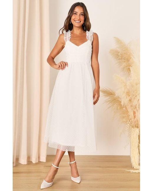 Lulus Natural Forever Celebrated Swiss Dot Ruched Tulle Midi Dress