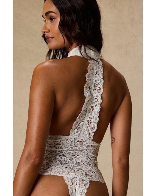 Lulus Brown Lara Sheer Lace Halter Bodysuit