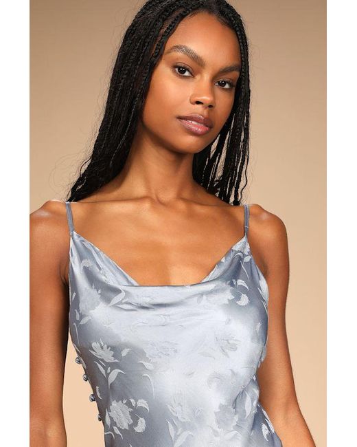 Lulus Blue All About You Floral Jacquard Satin Midi Dress