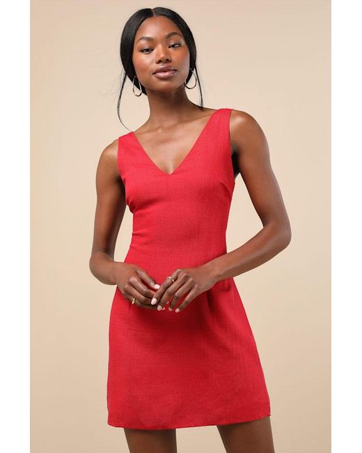 Lulus Red Packing For Positano Linen Sleeveless Mini Dress