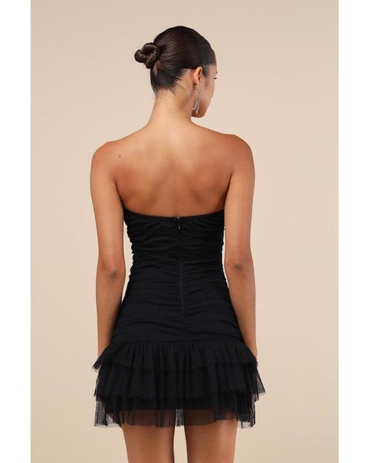 Lulus Black Picture-Perfect Persona Mesh Bow Ruched Mini Dress