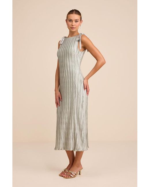 Lulus Natural Nuala Pleated Sleeveless Bow Midi Dress