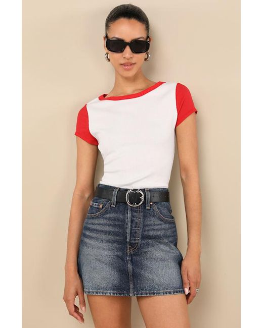 Lulus Blue Jessie Ribbed Knit Crew Neck Baby Tee