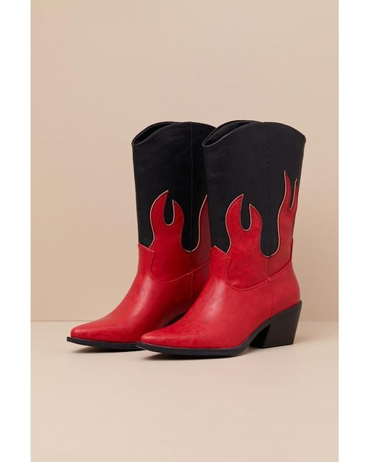 Lulus Red Ramblen And Mid-Calf Western Boots
