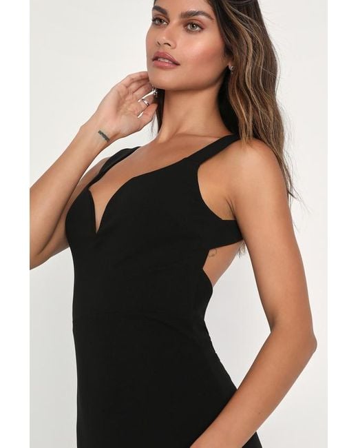 Lulus Black Alluring Temptation Backless Ruched Mermaid Maxi Dress