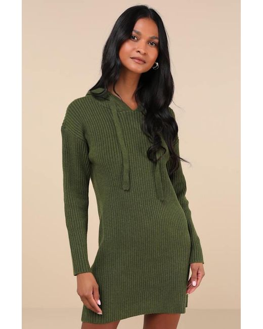 Lulus Green Snuggly Option Hooded Mini Sweater Dress